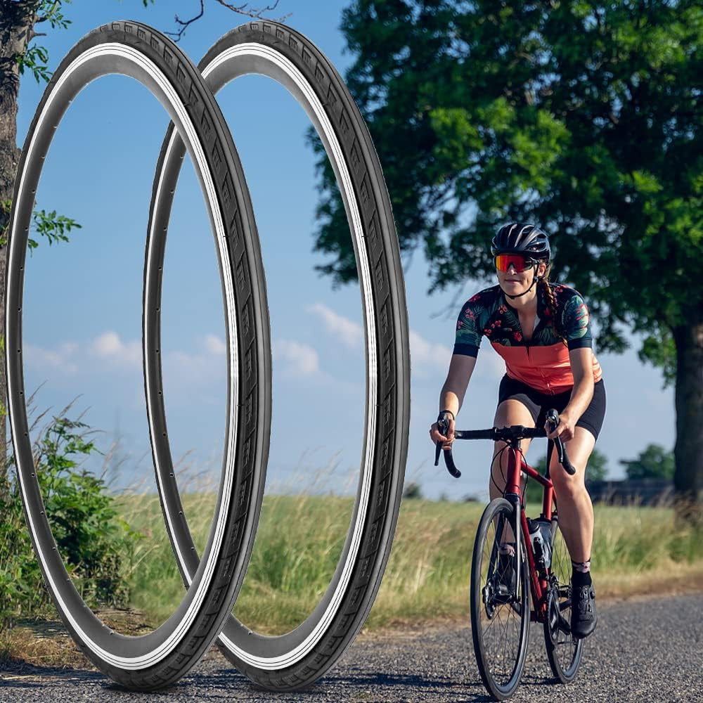 2 Pack 700C Road Bike Tires 23-35C with Levers, Puncture-Resistant, Fast Rolling