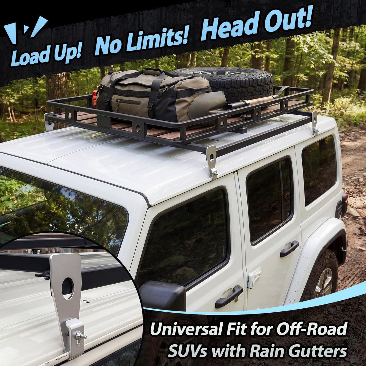 Universal Roof Rack Gutter Mounts Kit - Galvanized Steel, Black, 4 Pack