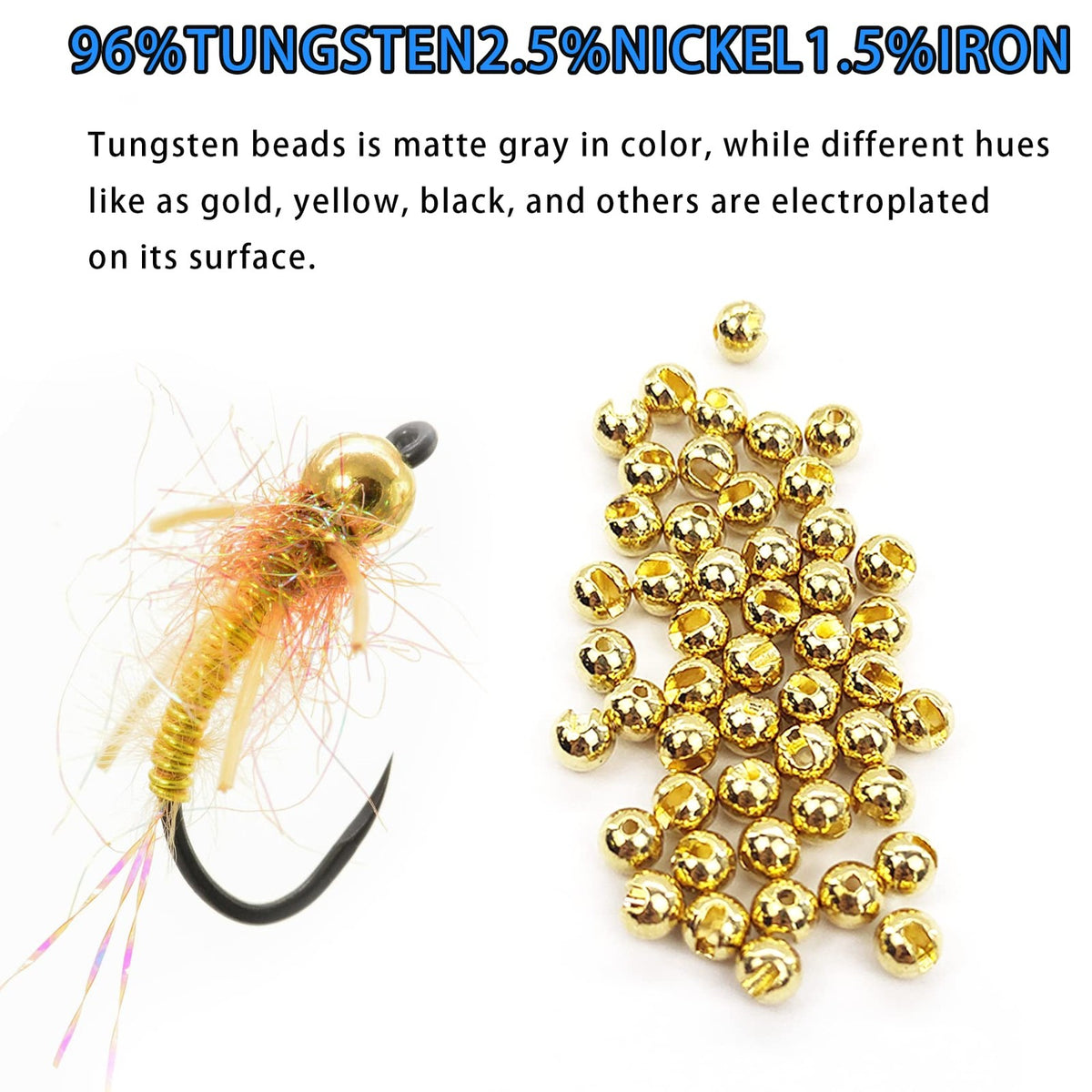 Fly Tying Beads Set - Tungsten Slotted Jig Hooks for Fly Fishing, 10 Colors, 5 Sizes