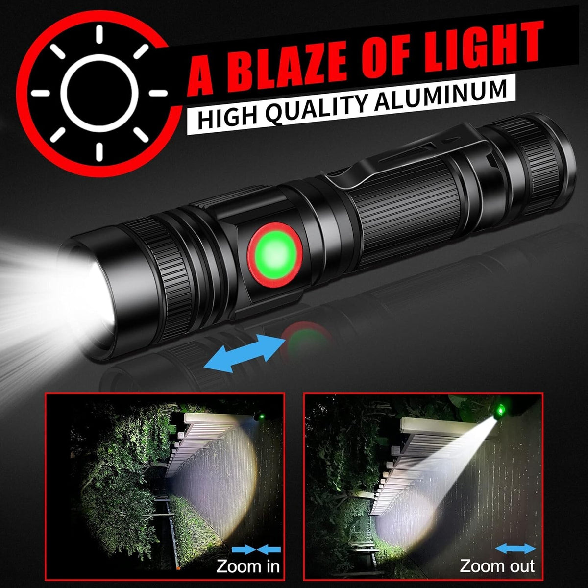 Rechargeable LED Tactical Flashlight 2000 Lumens Waterproof Work Light