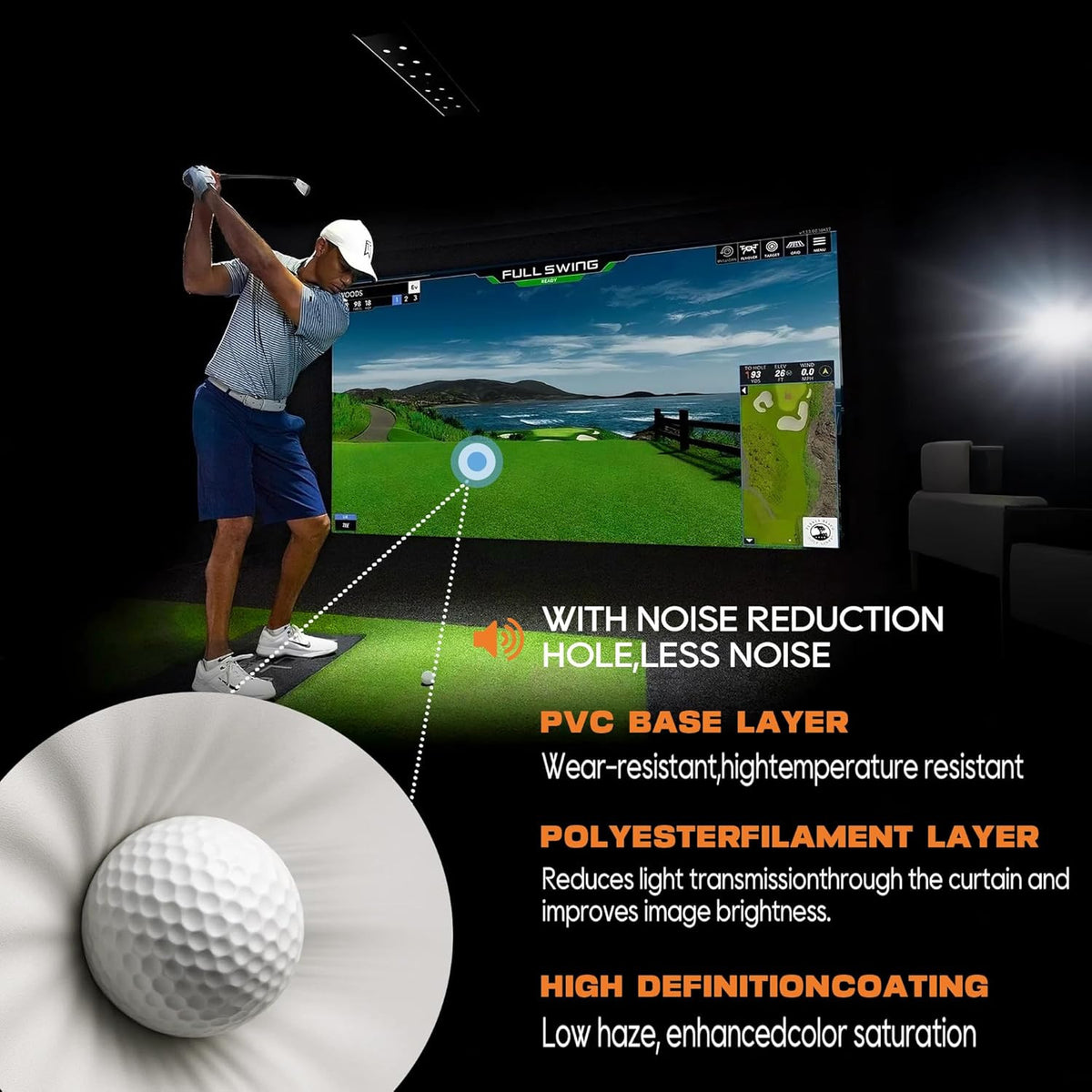Golf Impact Screen 4mm Thick HD Indoor Outdoor Practice Screen with Reinforced Edges