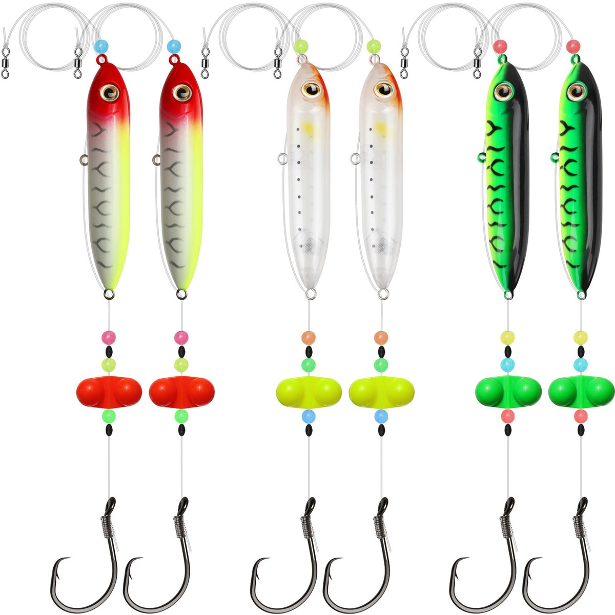 Pre-Rigged Catfish Float Rigs with Rattling Bells & 8/0 Hooks - 6PCS