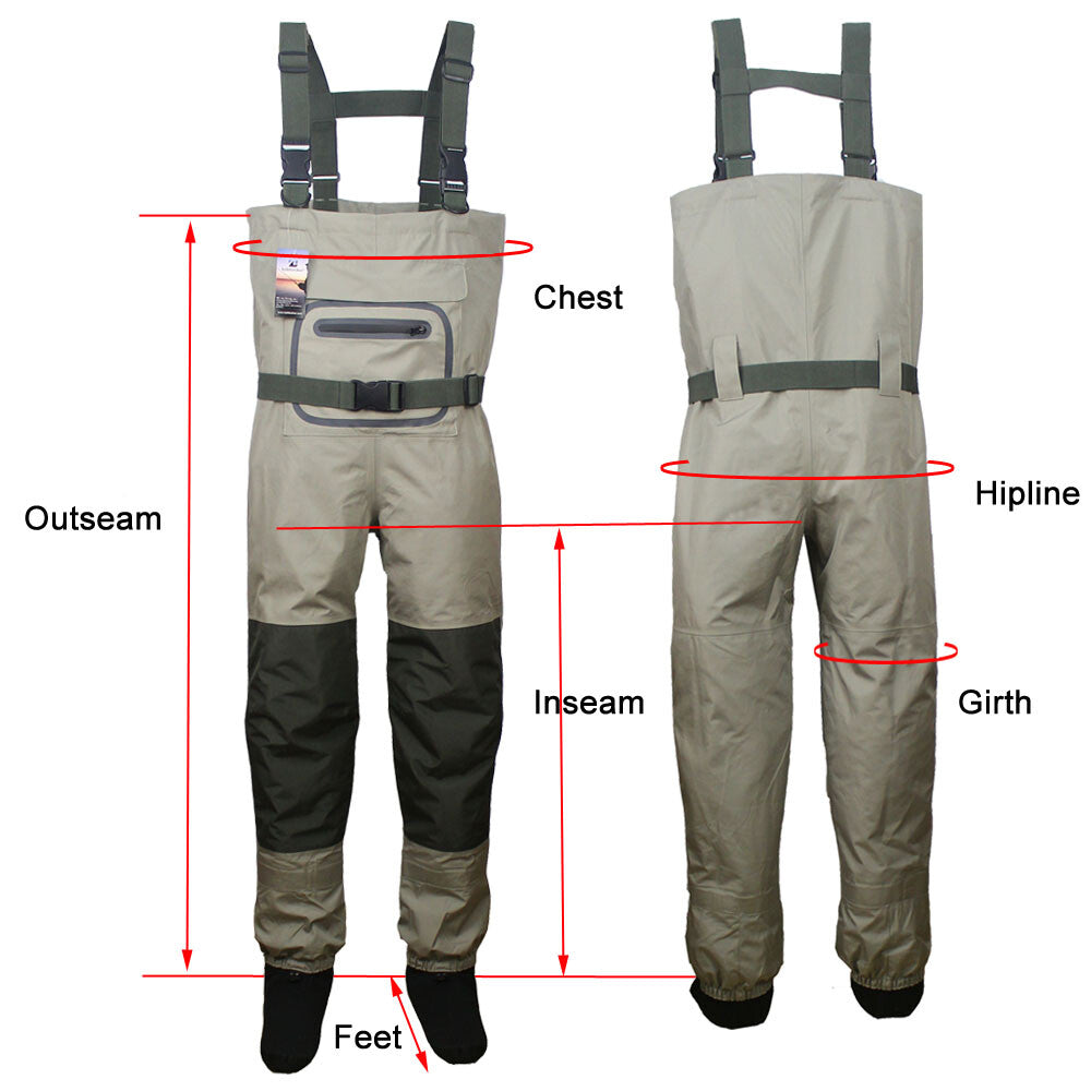 Breathable Waterproof Fly Fishing Chest Waders with Adjustable Suspenders