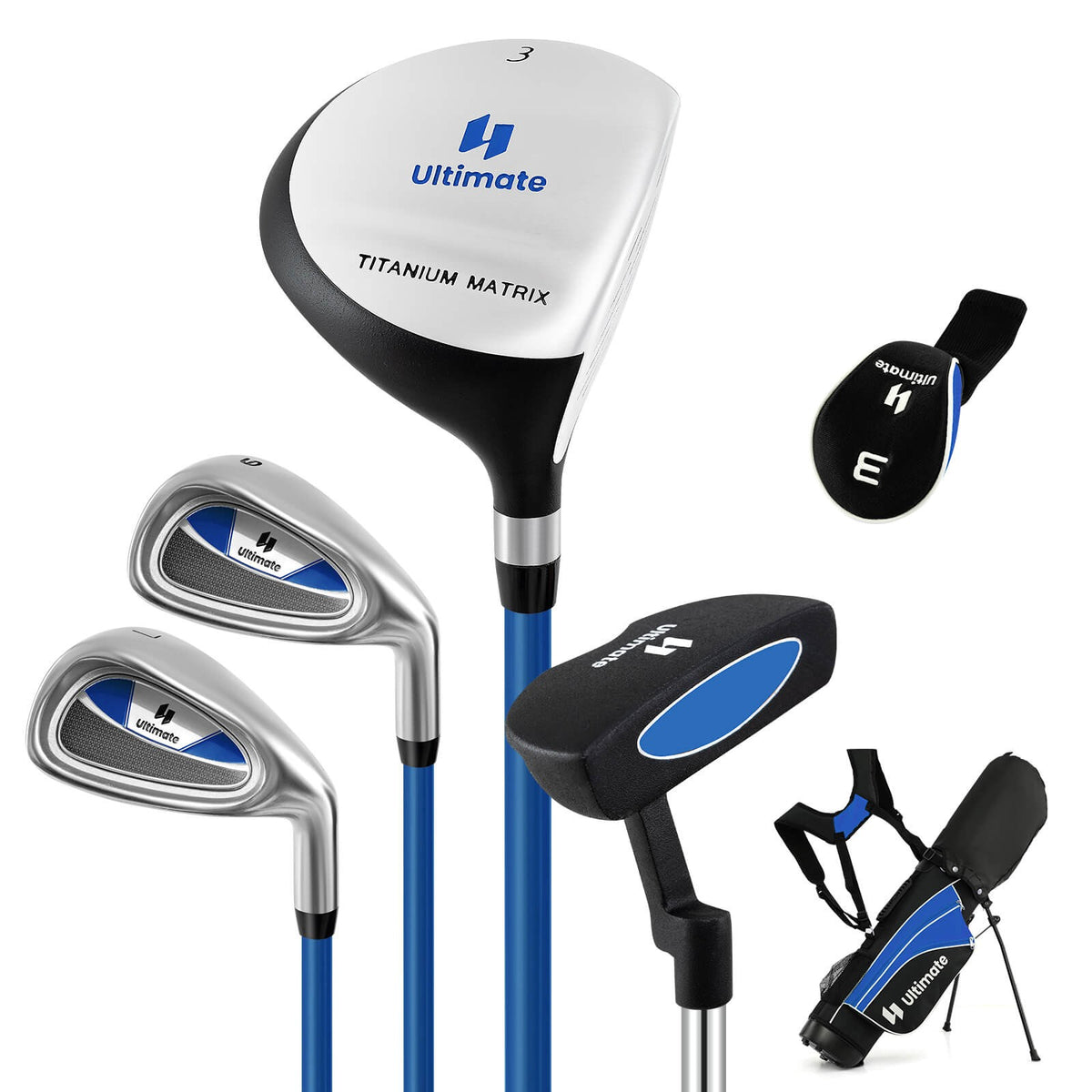 Junior Golf Club Set for Kids Age 8+ - 5-Piece Complete Golf Kit in Blue