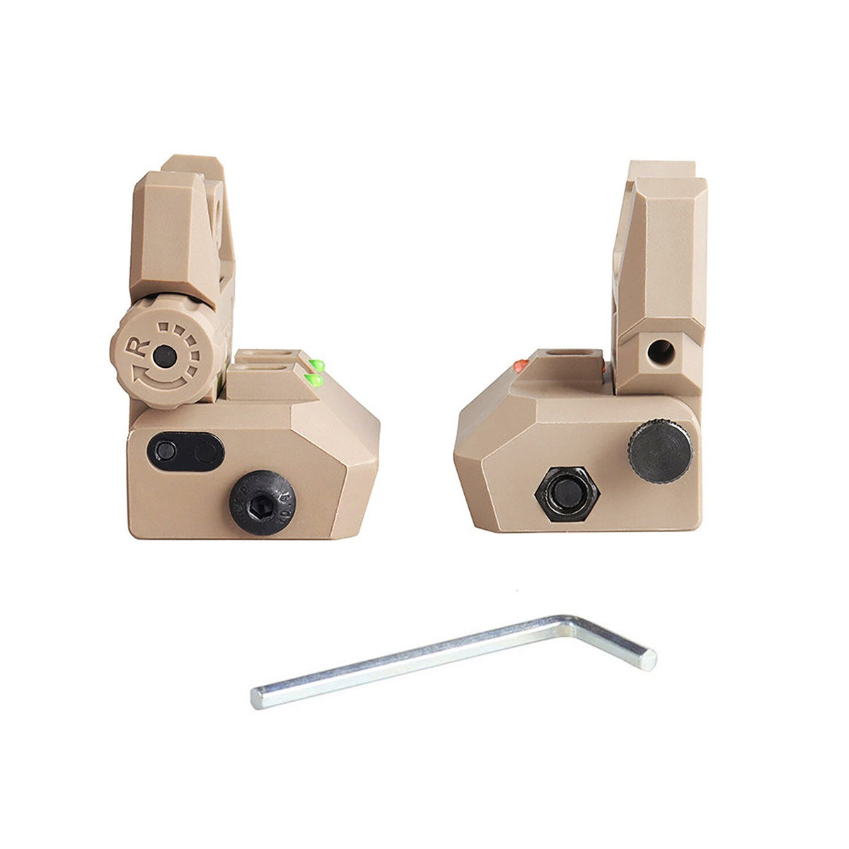 Foldable Iron Sights with Fiber Optics for Rifles - Flip-Up Dual Aiming Tan