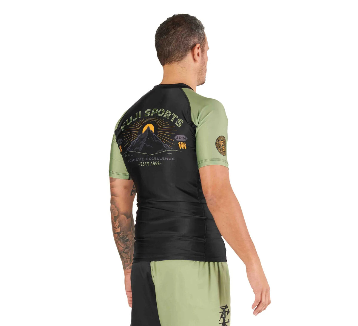 Japanese Heritage MMA Rashguard Long Sleeve - Black Green, Durable Fit
