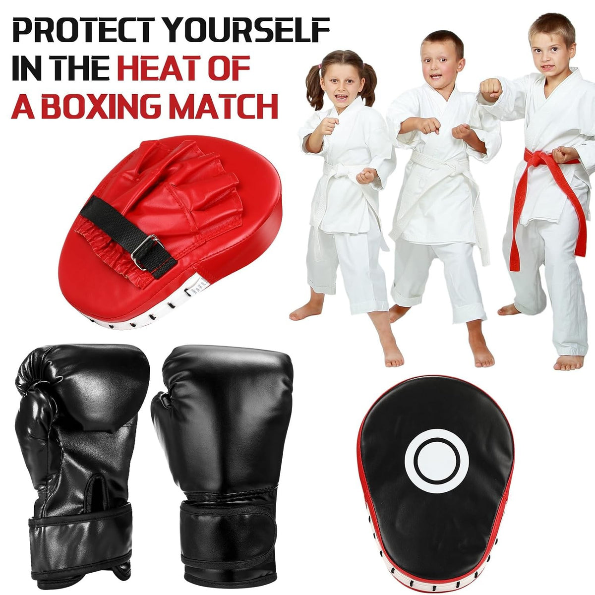 Kids Boxing Gloves and Punching Mitts Set 6oz Curved Training Gear