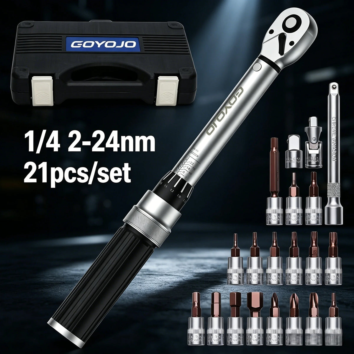 Precision Torque Wrench Kit 1/4 Inch 2-24Nm for Bike Repair - 21pcs Set