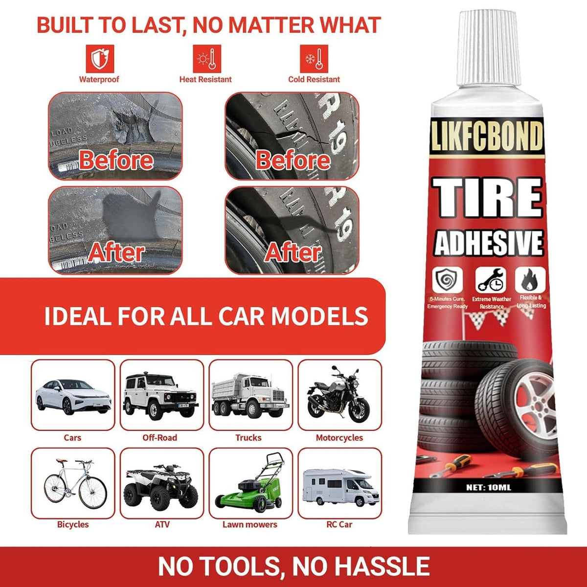 20ML Tire Repair Adhesive Kit - Rubber Cement for Sidewall & Puncture Repair