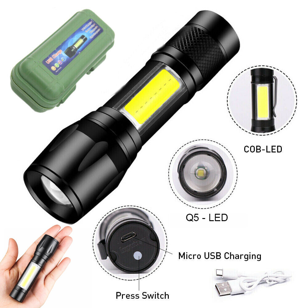 High Lumen Rechargeable Tactical LED Flashlight with Zoom, 95000000LM