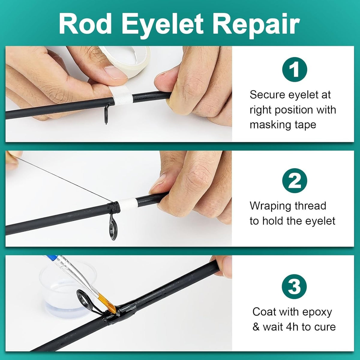 Fishing Rod Repair Kit - Complete 3-in-1 Supplies for Rod Tips & Guide Eyelets