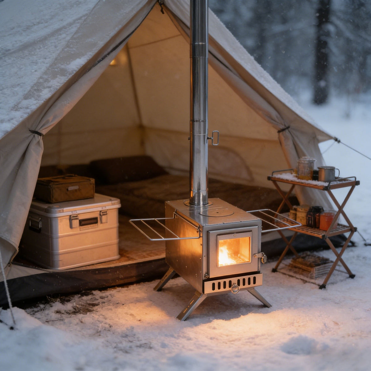 Outdoor Wood Burning Tent Stove with 7 Chimney Pipes Fire Pit for Camping