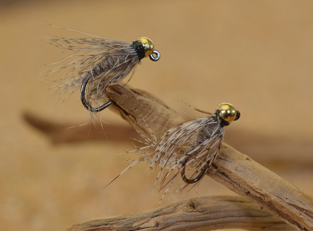 Soft Hackle Hares Ear Jig Head Flies for Fly Fishing - Tungsten Bead, Barbless Jig Hook