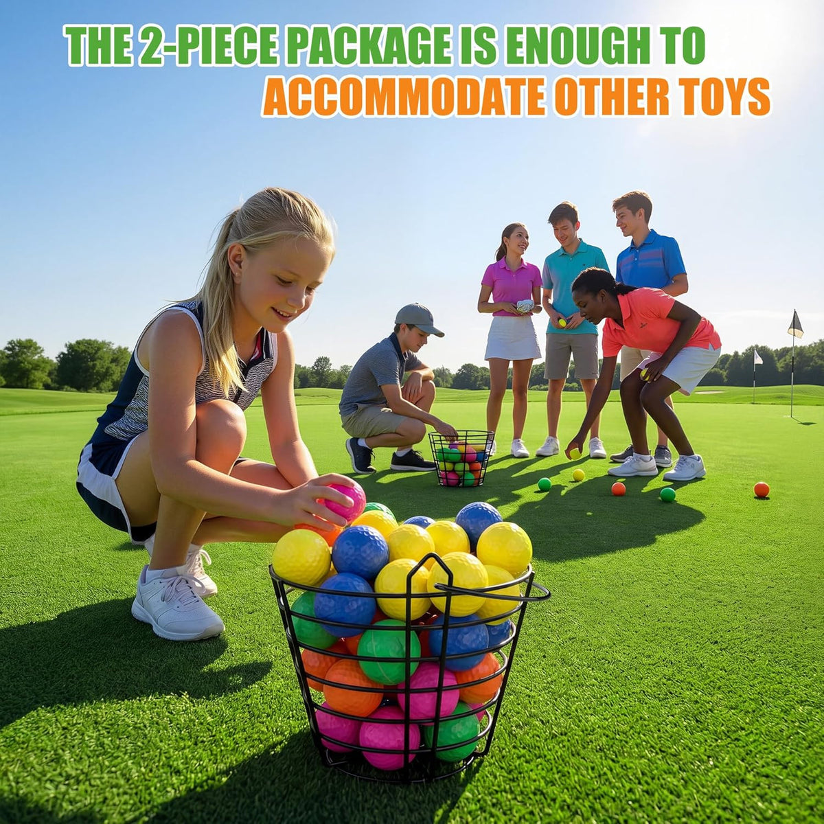 Metal Golf Ball Basket Set with Handle - Holds 50 Balls Each, Practice Range Storage Bin