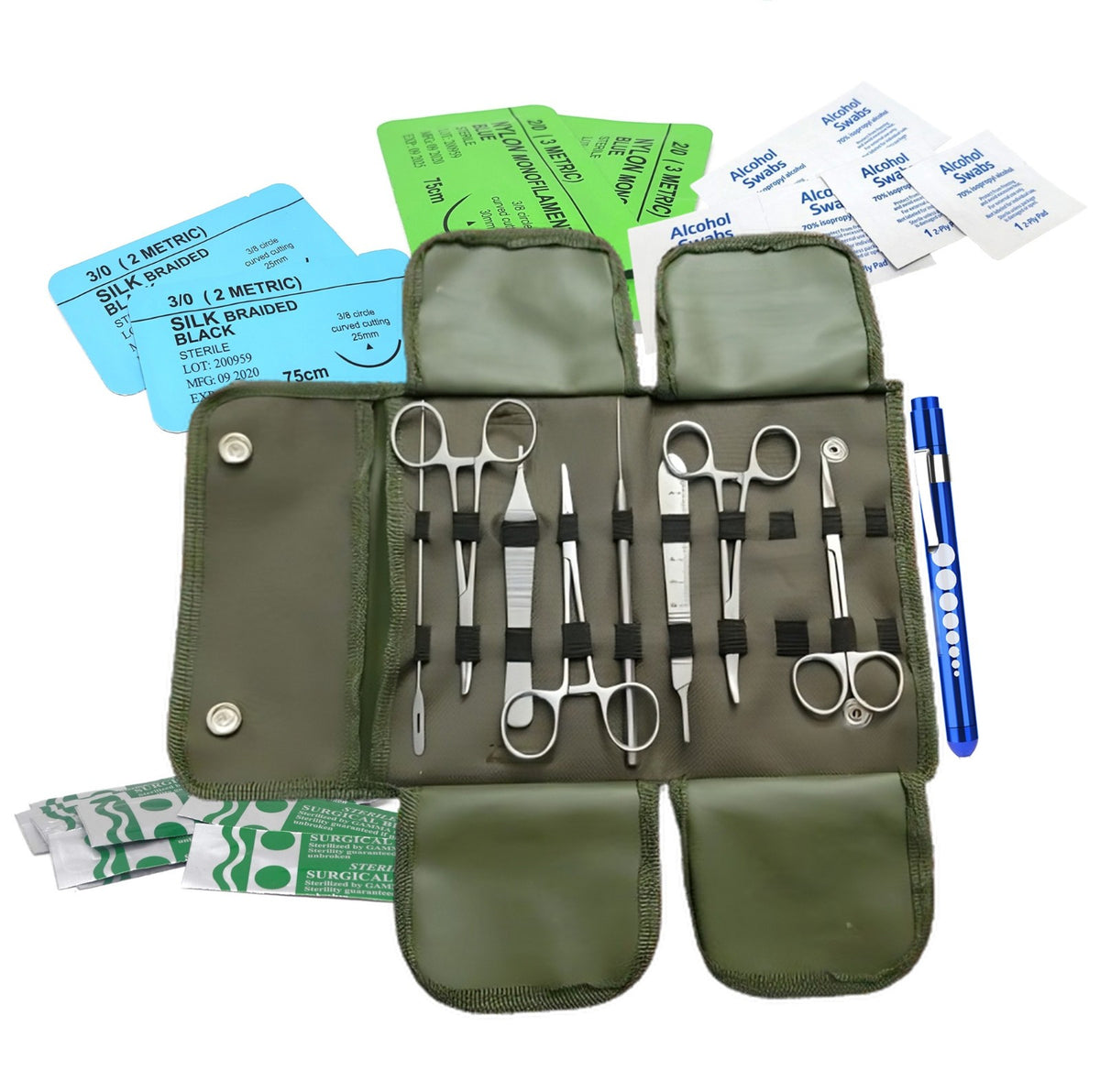 32-Piece Military First Aid Kit with Surgical Instruments and Pouch