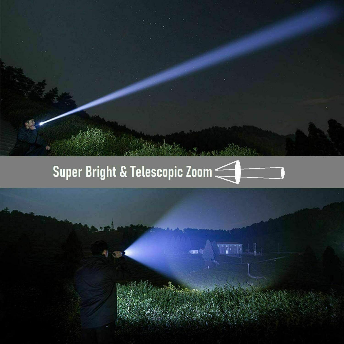 Super Bright LED Tactical Flashlight with Rechargeable Battery, 1000 Lumens