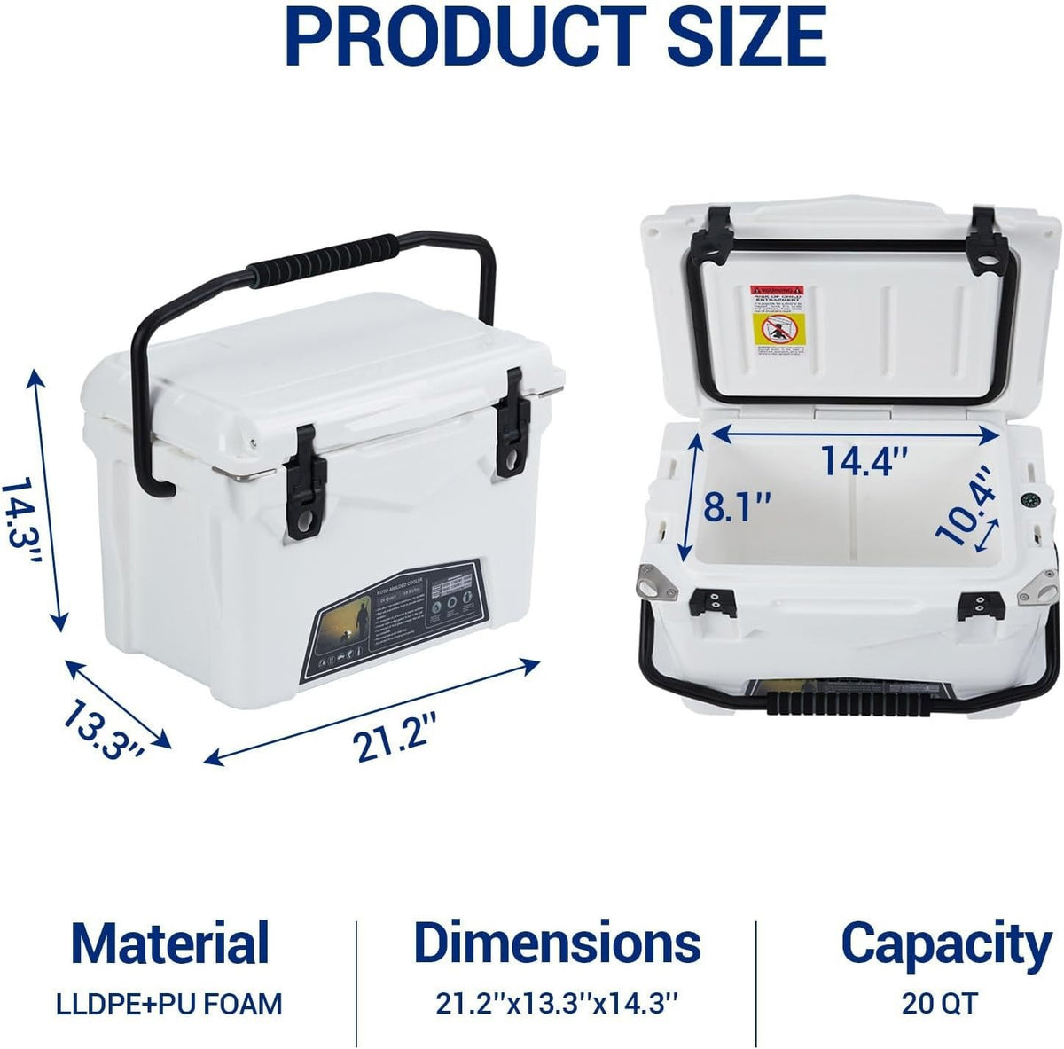 Insulated Hard Cooler with 5-Day Ice Retention - Portable Outdoor Ice Chest