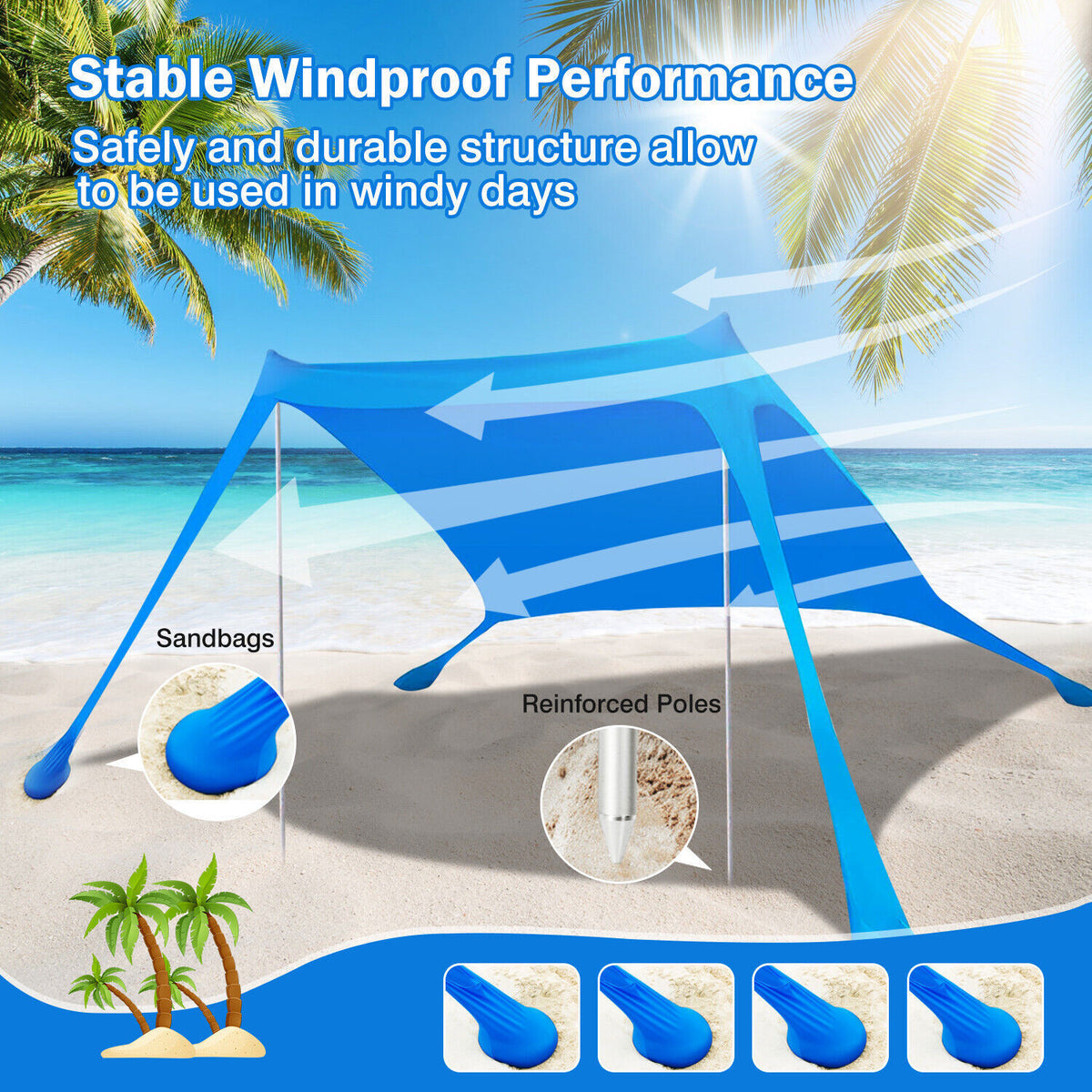 Portable UPF50+ Beach Shade Tent with Sandbags - Sun Shelter Canopy