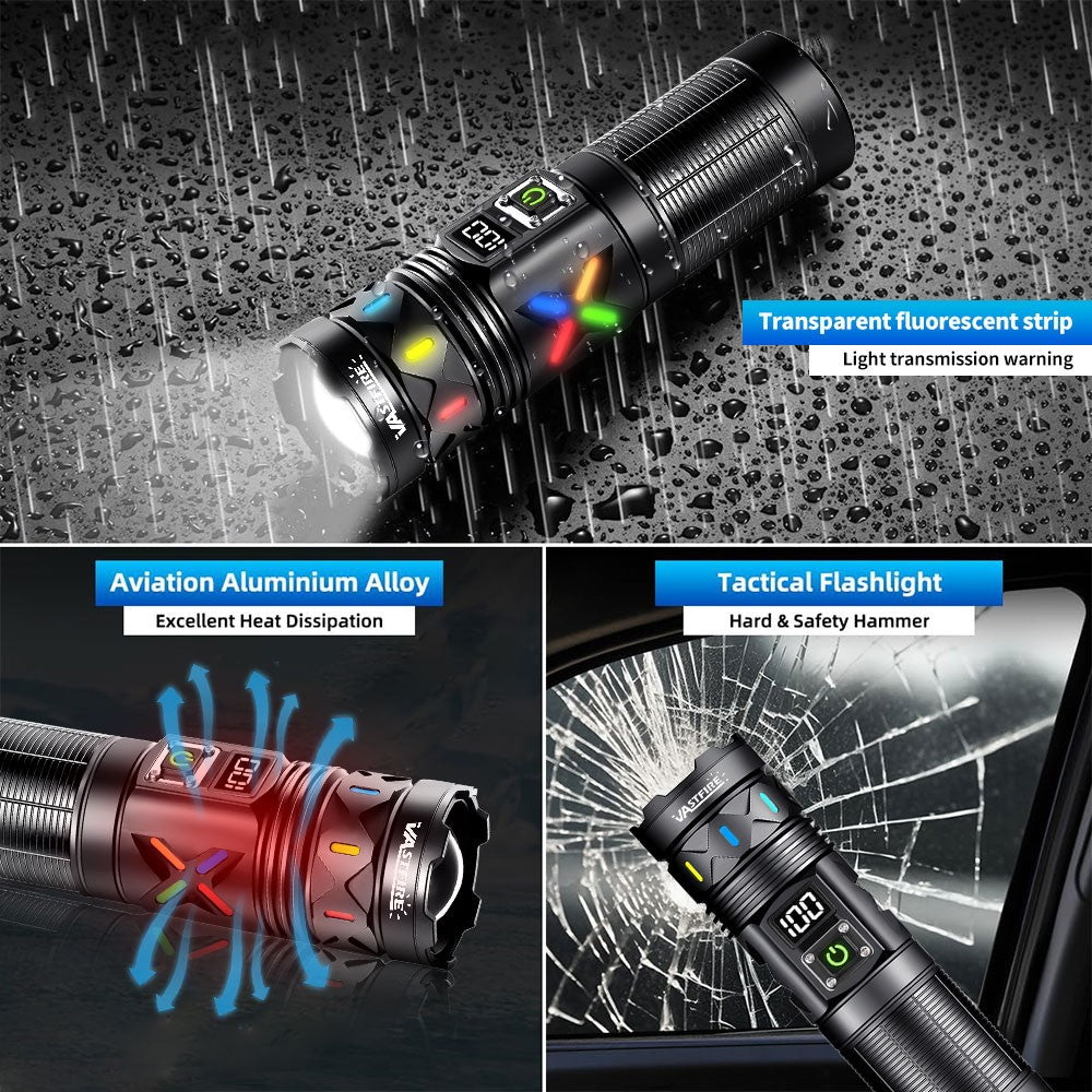 50W High Power Laser White LED Flashlight with Telescopic Zoom & Type-C USB Charging