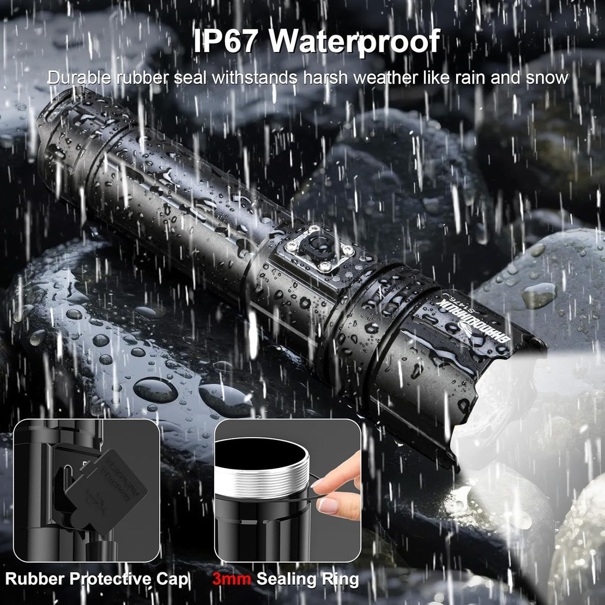 Rechargeable 10000 Lumens LED Flashlight 30W with Long Beam & Focus