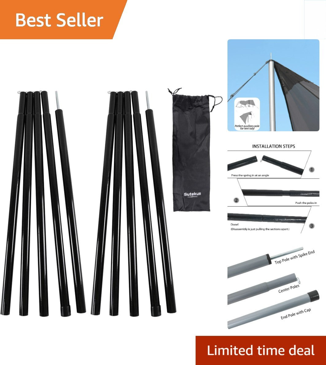Adjustable Alloy Steel Tent Poles Set - Lightweight Camping Support 2 Pack