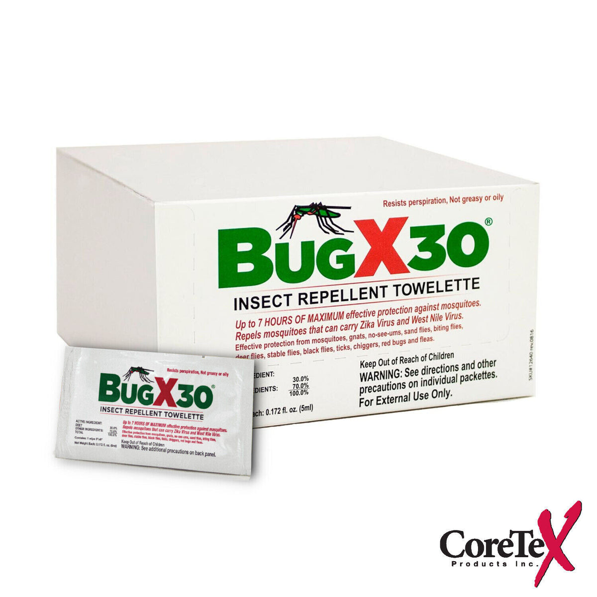 30% DEET Insect Repellent Wipes - BugX30 Travel-Ready Mosquito Towelettes