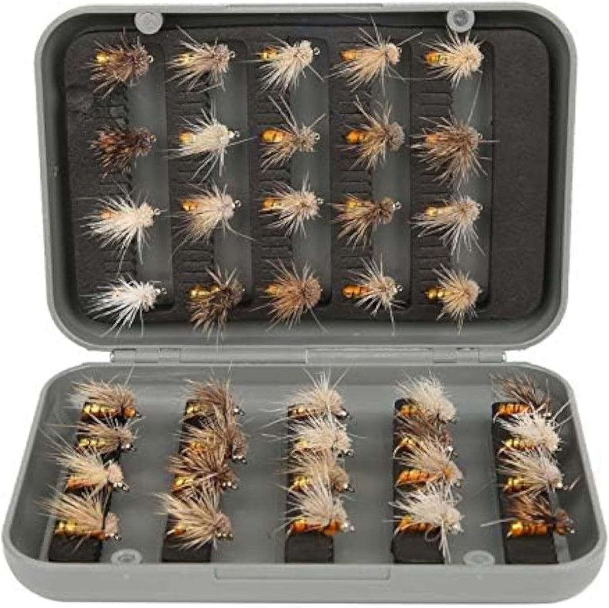 Fly Fishing Flies Kit - 40 Assorted Dry, Wet, Nymph & Streamer Lures with Waterproof Box
