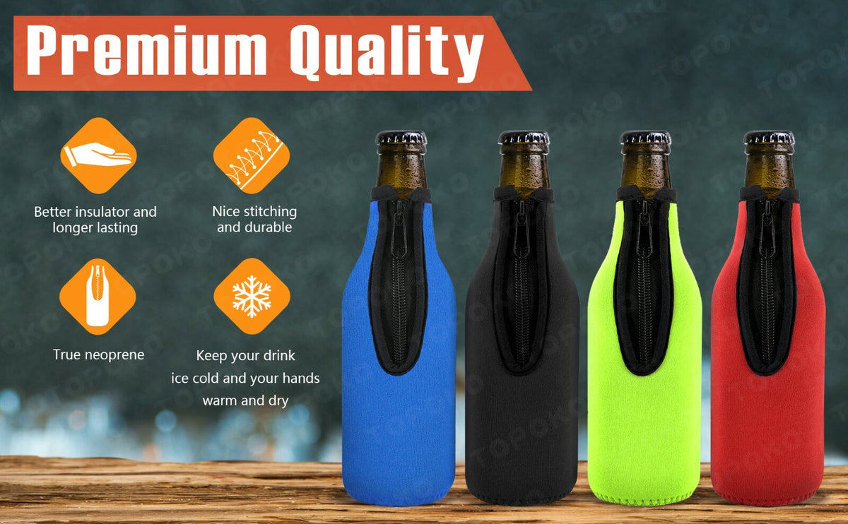 4 Pack Insulated Beer Bottle Sleeves with Zipper Keep Drinks Cold & Hands Dry