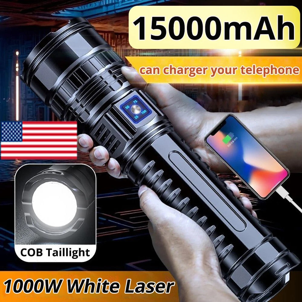 Rechargeable LED Flashlight 10000 Lumens Tactical Searchlight with Zoom