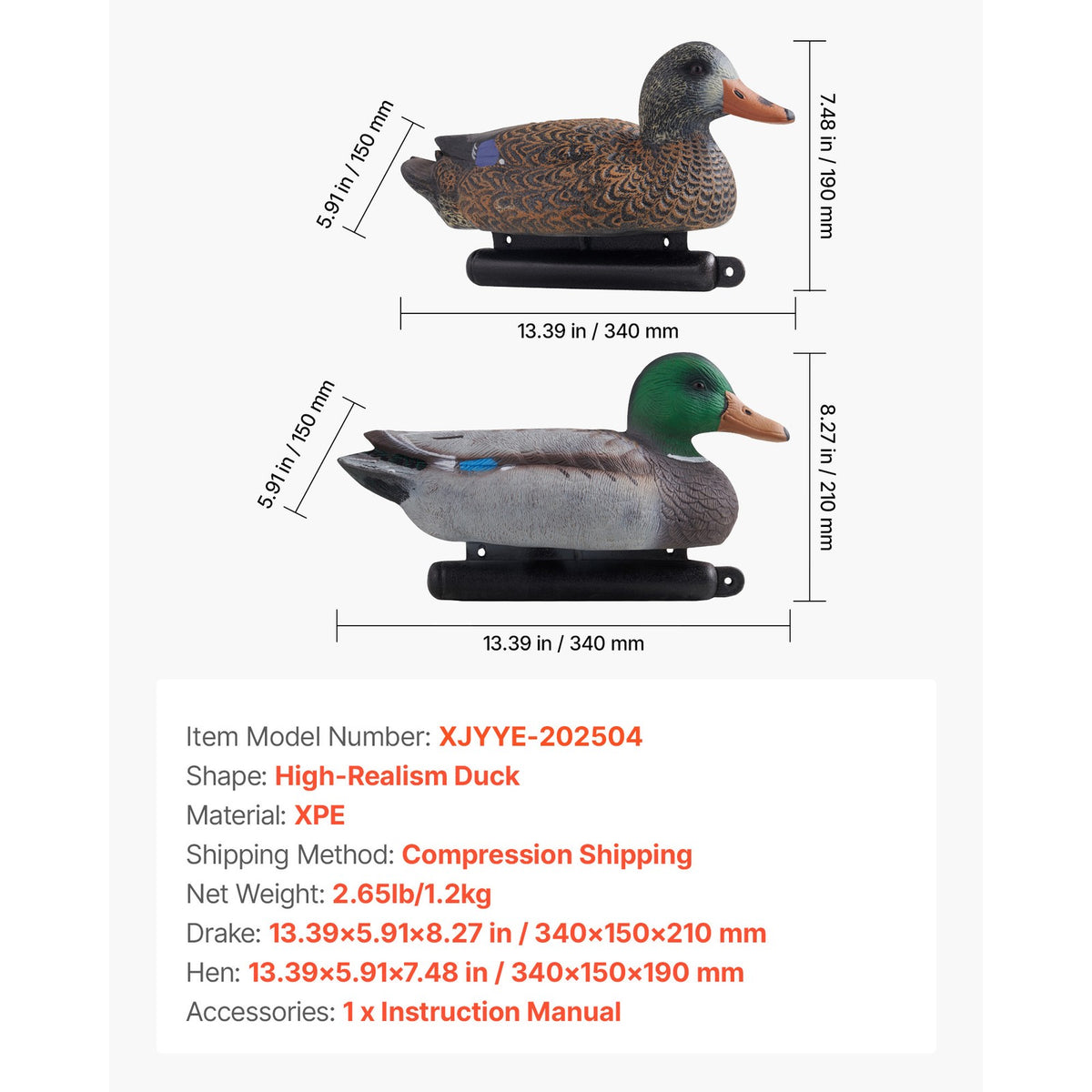 Outdoor Duck Decoy 6-Pack - Realistic Floating Hunting Decoys