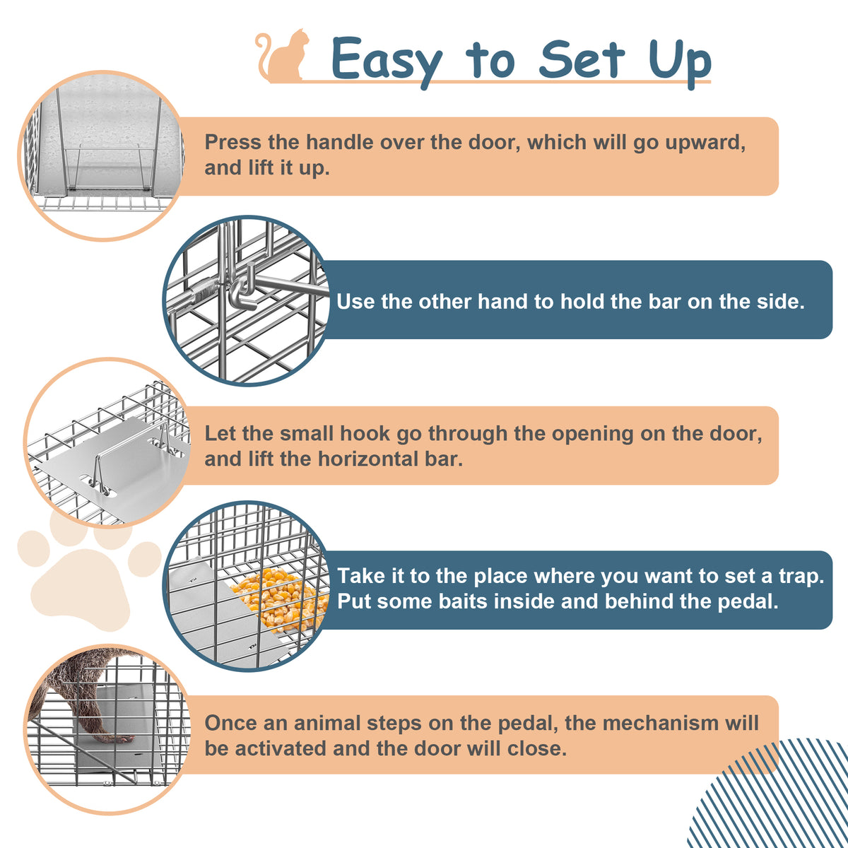 Live Animal Cage Trap 32 x 12.5 x 12 Inches Humane Rodent Raccoon Trap