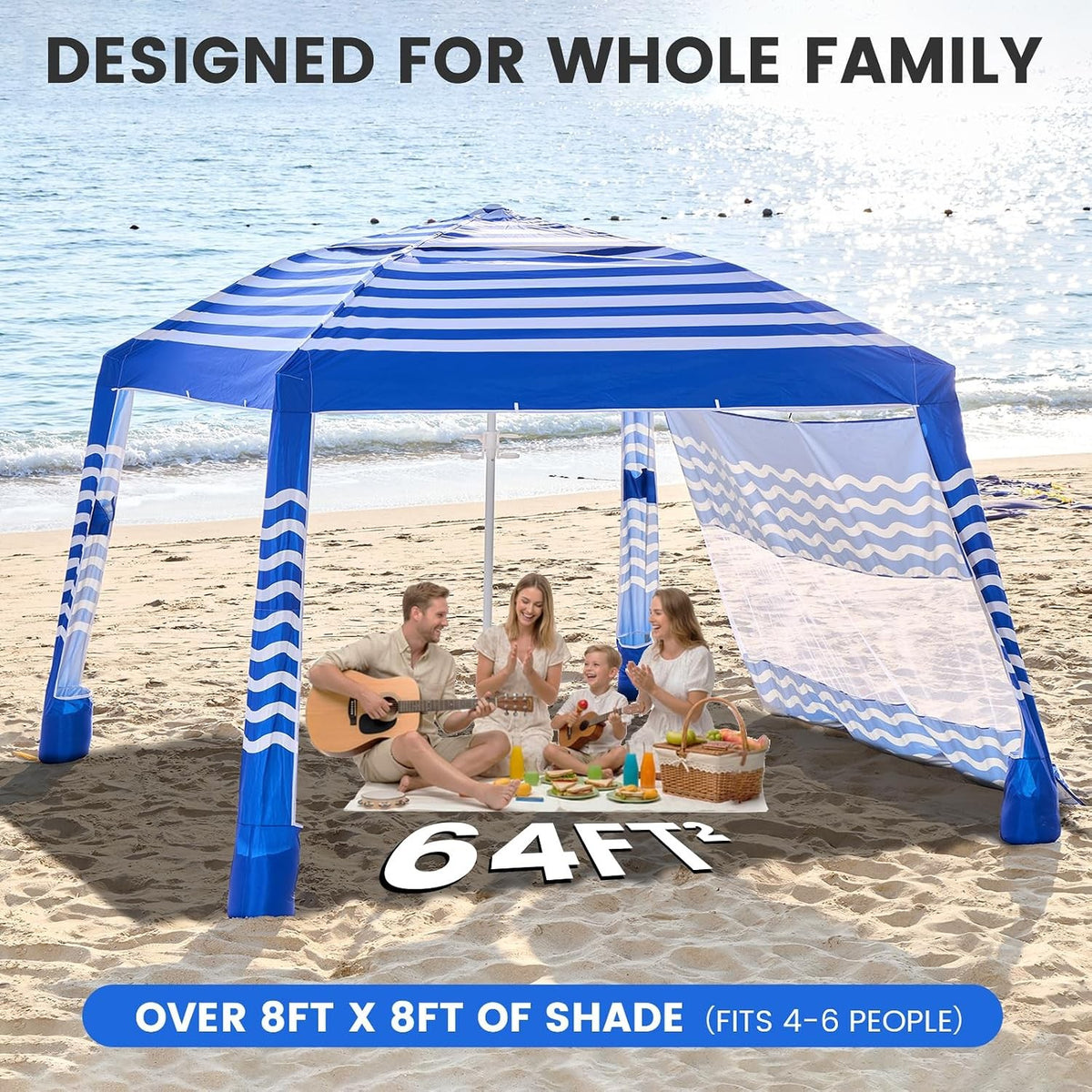 8x8 ft Sun Shade Canopy with Side Wall - UPF 50+ Beach Shelter Tent
