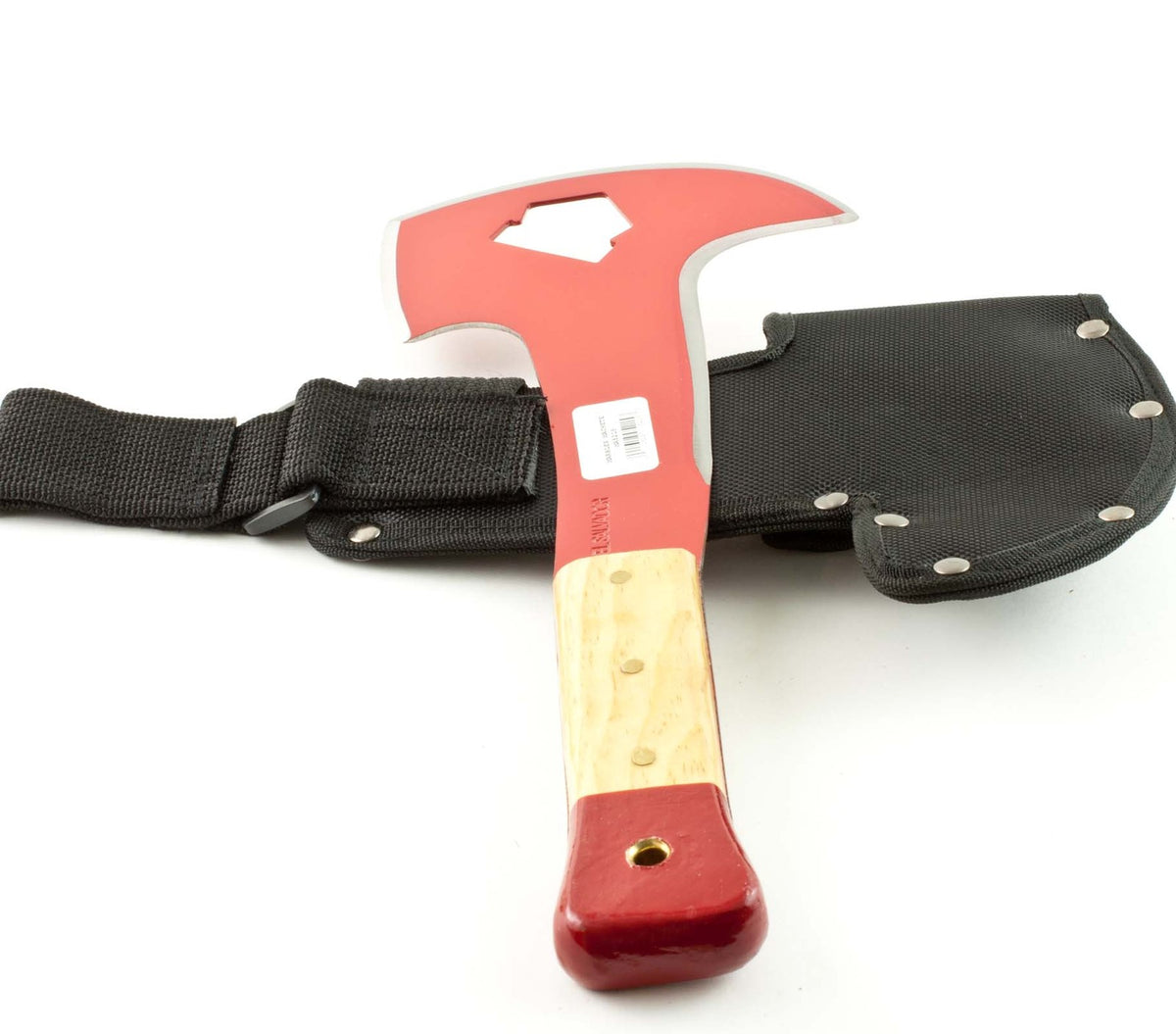 15 1/8-Inch Fireman's Axe with Sheath, Carbon Steel Blade & Wooden Handle