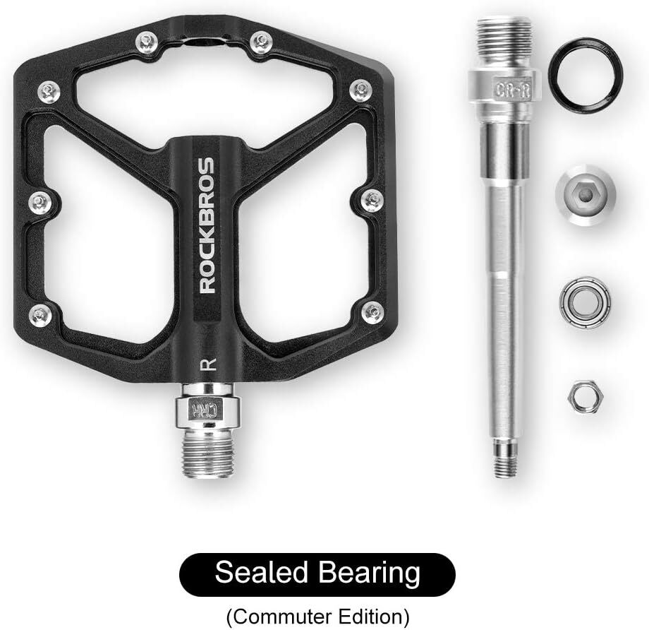 Aluminum Alloy Bicycle Pedals Waterproof Wide Flat 9/16 Inch 2 Pack