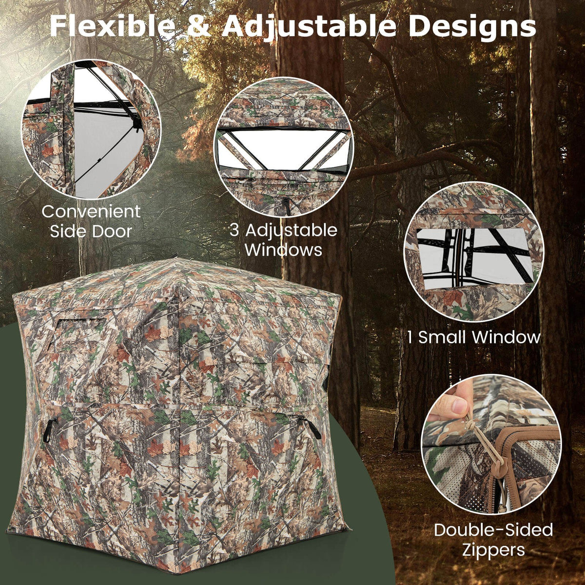 Portable 360° See-Through Hunting Blind with Open Side Door - Camouflage