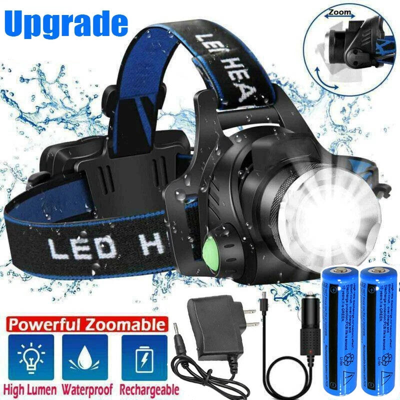 Rechargeable LED Headlamp with Zoom, Waterproof, High Lumens - Outdoor & Work Light