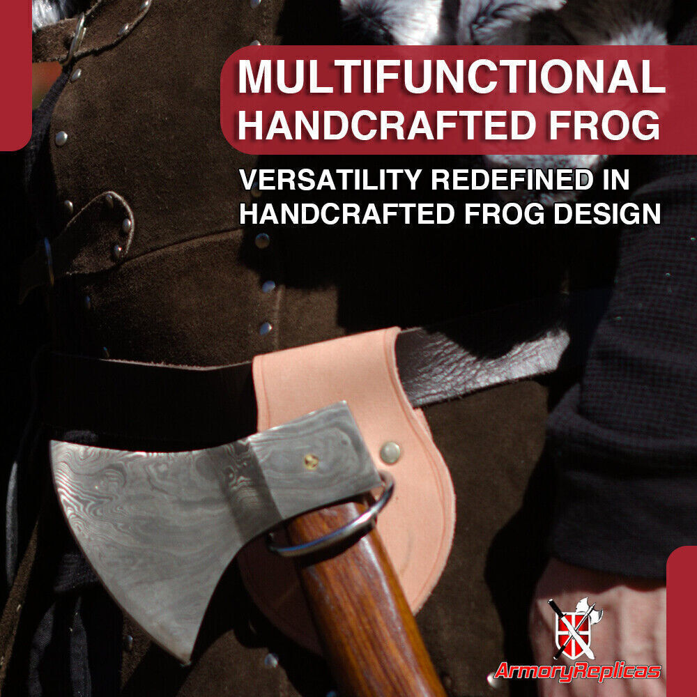 Genuine Leather Medieval Axe Ring Frog Holder - All Colors