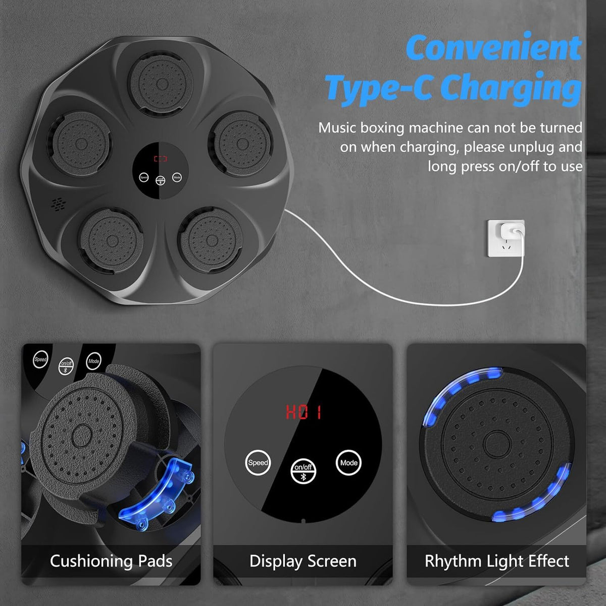 Music Boxing Machine with Boxing Gloves Wall Mount Bluetooth Trainer