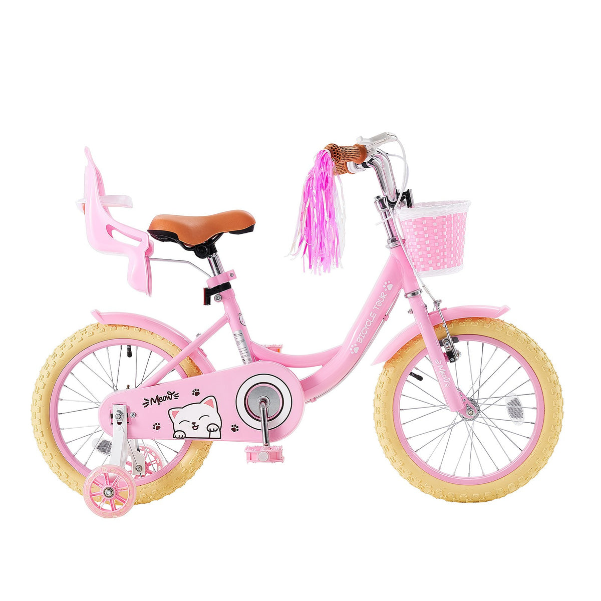 Kids' 16-Inch Bicycle with Training Wheels for Girls, Dual Brakes, Pink