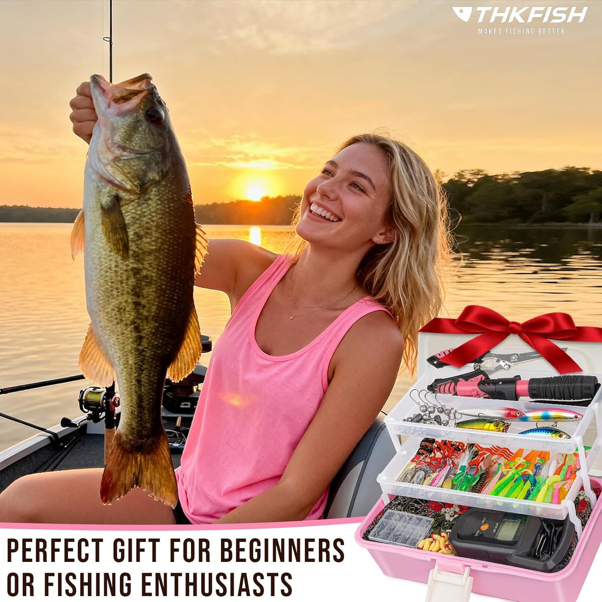 400-Piece Fishing Tackle Kit with 3-Layer Storage Box and Pliers - Women Gift