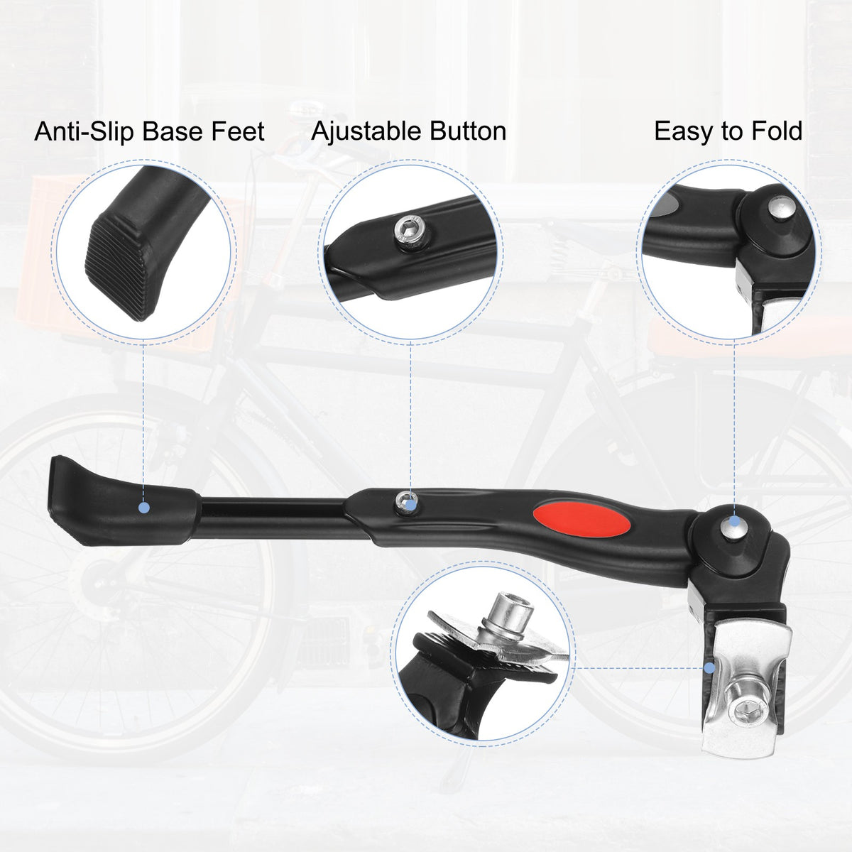 Adjustable Center Mount Bike Kickstand for 24-29 Inch Wheel Bikes Black