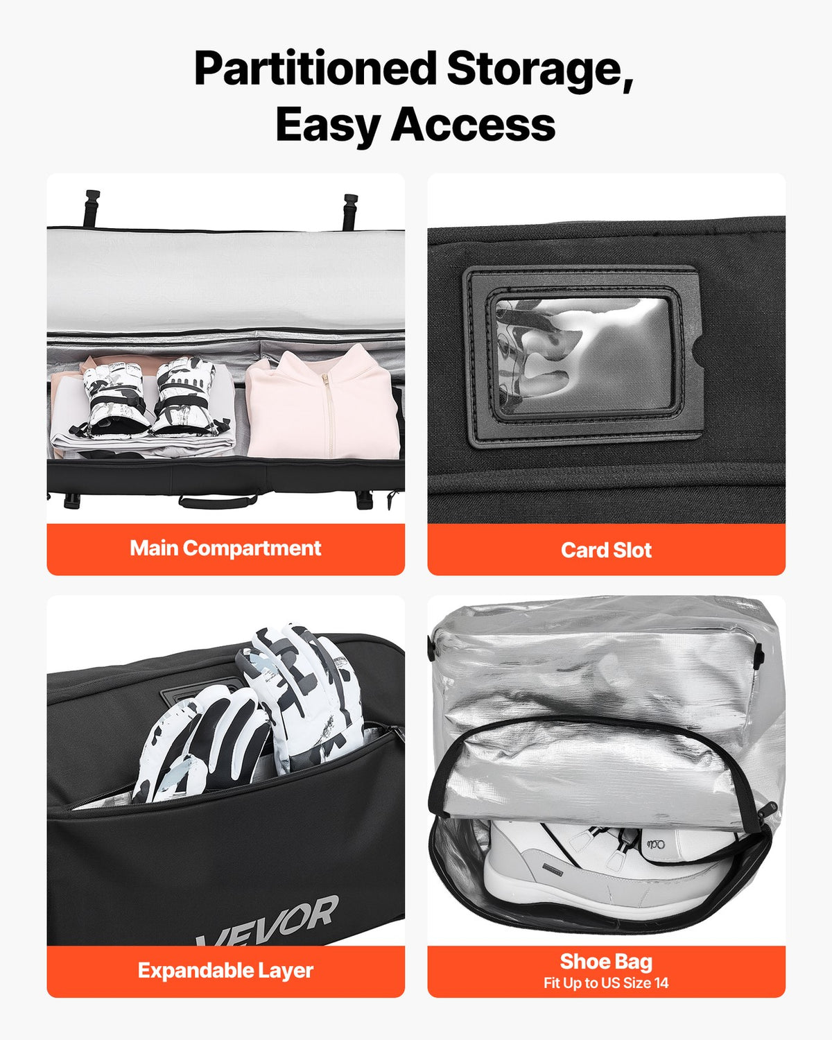 Waterproof Snowboard Bag with Wheels - Fits Up to 74.8 in Ski Gear