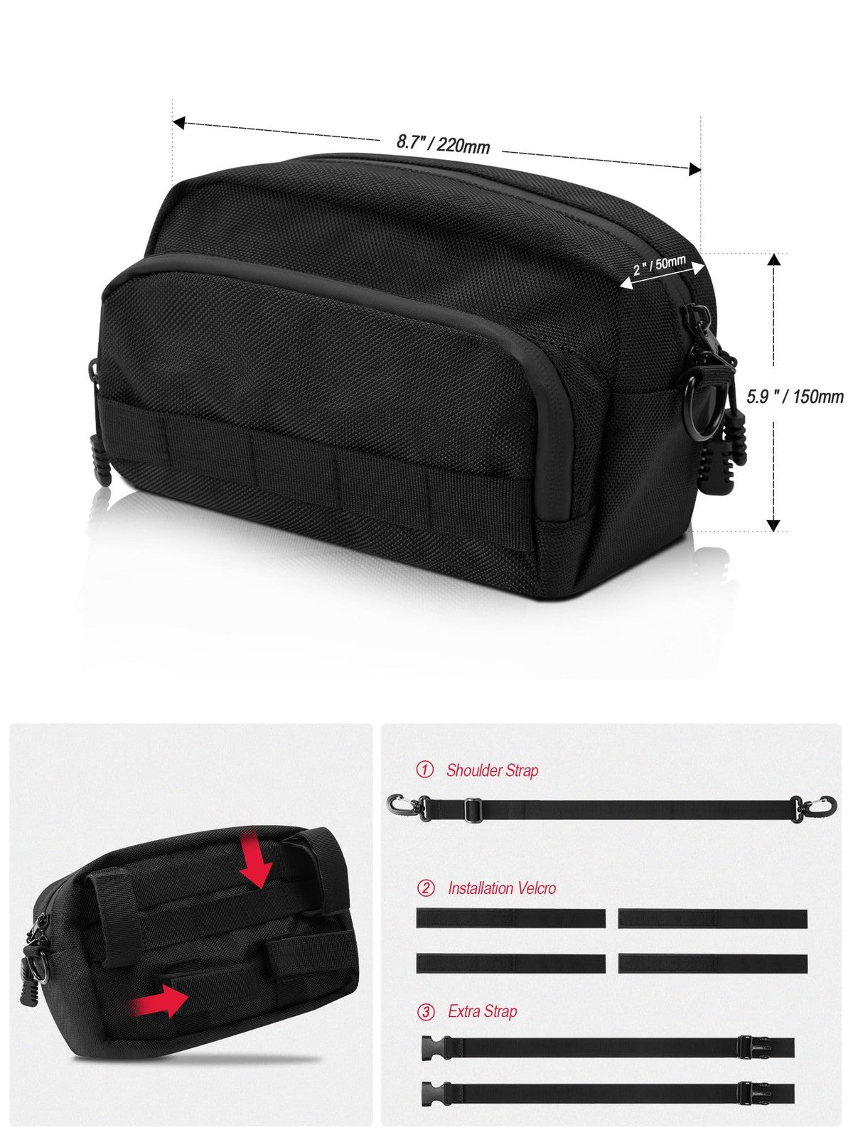 Motorcycle Handlebar Bag Universal Fit Storage Tool Bag Black