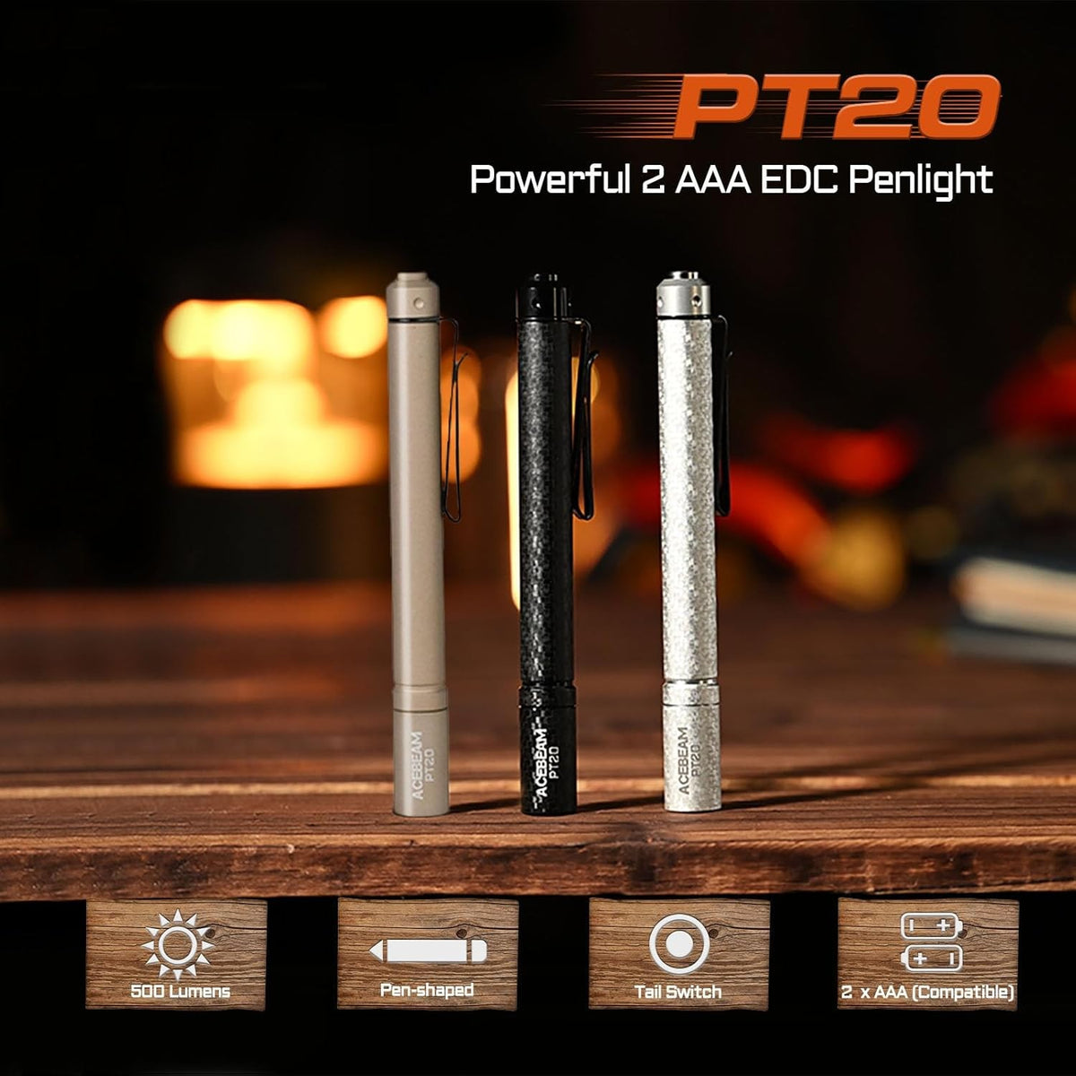 Rechargeable LED Pen Flashlight 500 Lumens Compact EDC Torch for Camping, Emergency