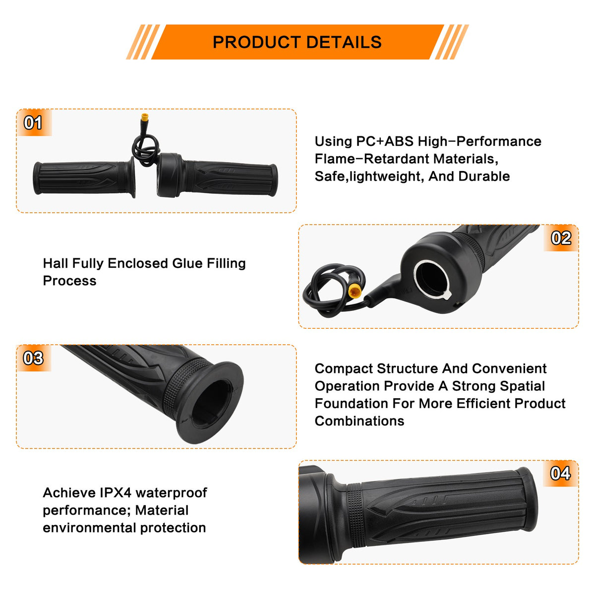Universal 12V-72V Electric Bicycle Scooter Throttle Grip for Handlebar