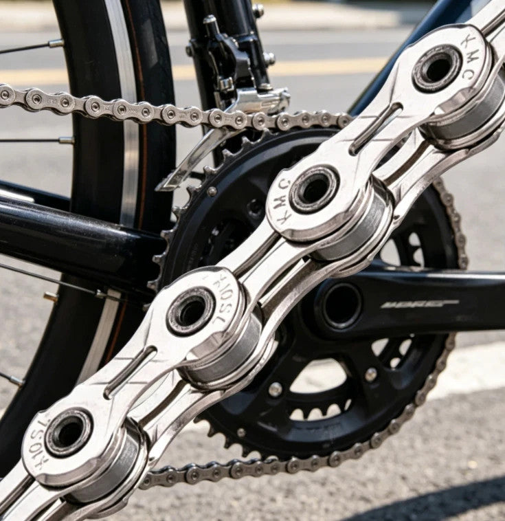 8-Speed Bicycle Chain - High-Performance Silver Black 116 Links
