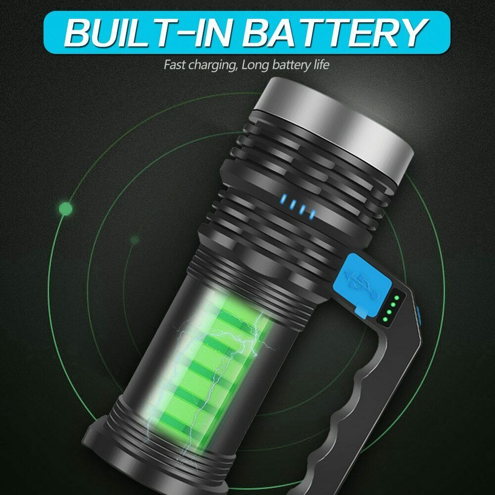 High Power LED Flashlight with Side Light, Rechargeable Waterproof Torch