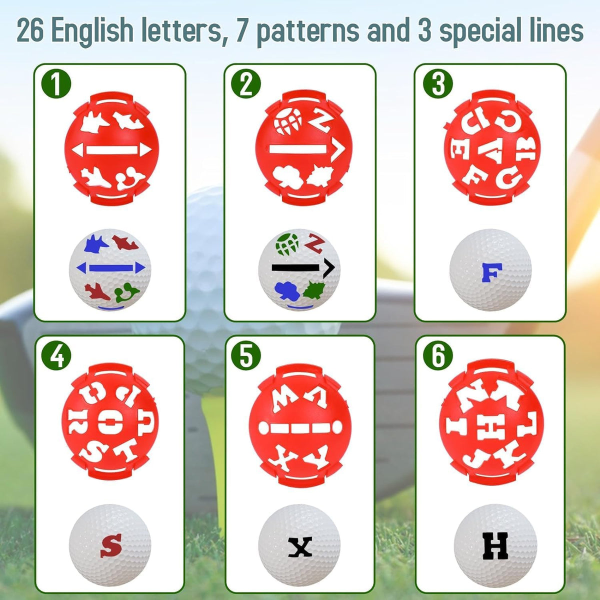 Golf Ball Line Marker Set with Letter Stencils & Permanent Markers