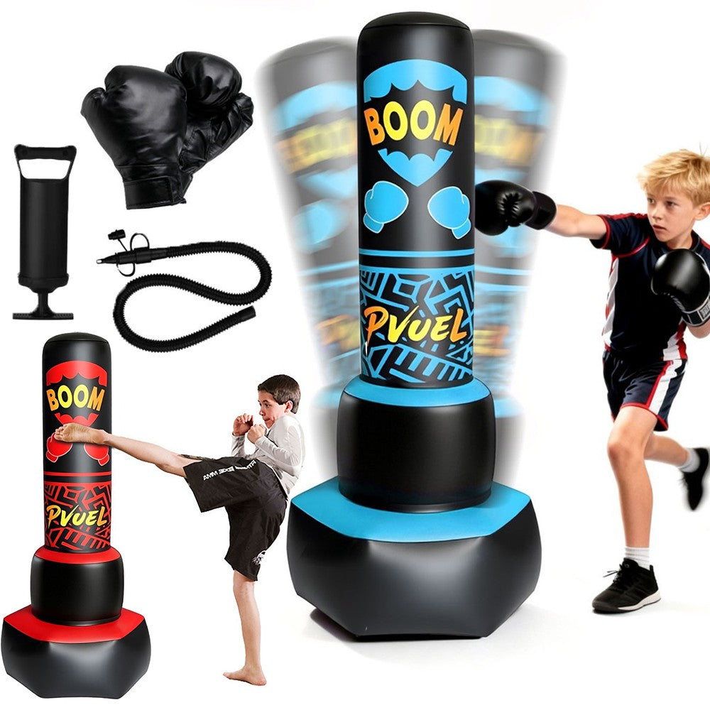 Kids Punching Bag Set with Gloves and Pump - Inflatable Freestanding Martial Arts Toy