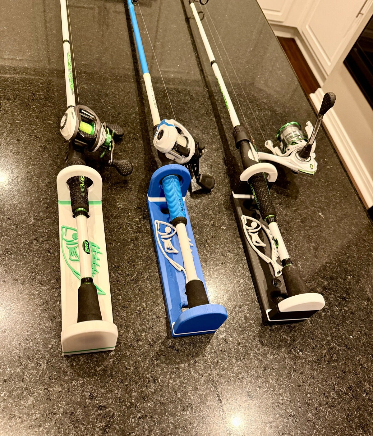 Wall Mount Fishing Rod and Reel Storage Rack Set of 3 - Black & Neon Green